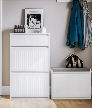 Smalle Schoenenkast met 2 Klepvakken en Lade – 61×101×26 cm