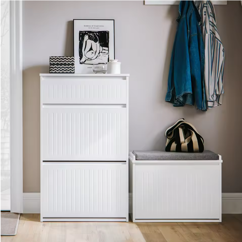 Smalle Schoenenkast met 2 Klepvakken en Lade – 61×101×26 cm