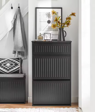 Smalle Schoenenkast met 2 Klepvakken en Lade – 61×101×26 cm