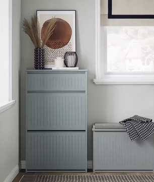 Smalle Schoenenkast met 2 Klepvakken en Lade – 61×101×26 cm