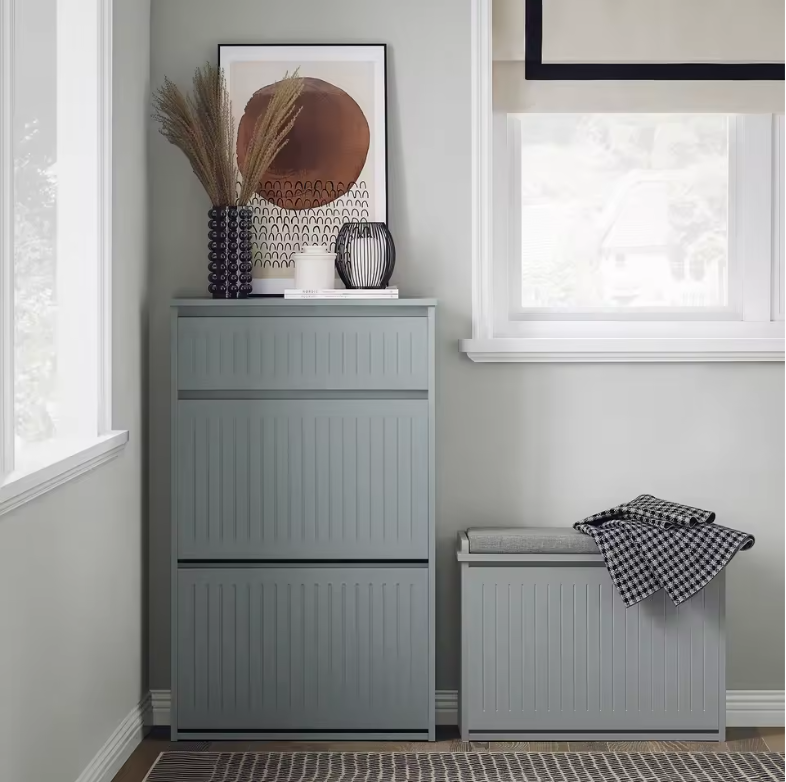 Smalle Schoenenkast met 2 Klepvakken en Lade – 61×101×26 cm