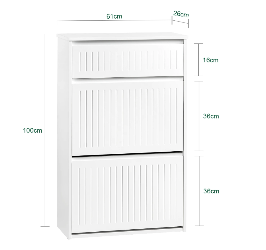 Smalle Schoenenkast met 2 Klepvakken en Lade – 61×101×26 cm