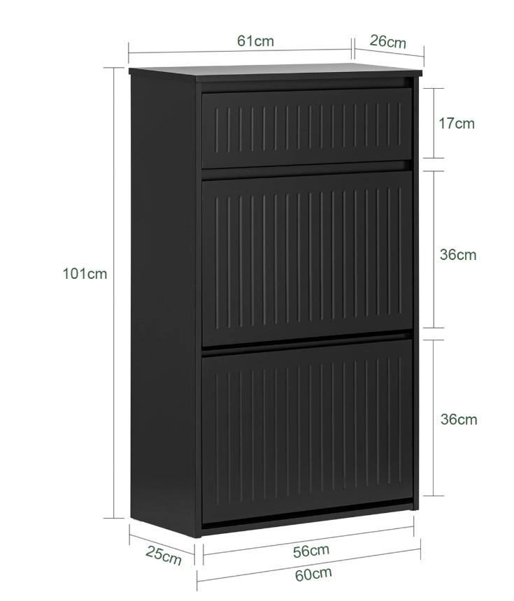 Smalle Schoenenkast met 2 Klepvakken en Lade – 61×101×26 cm