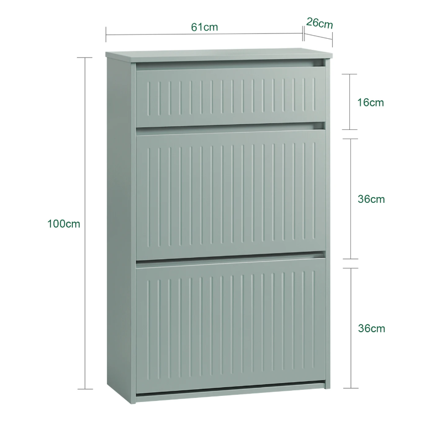 Smalle Schoenenkast met 2 Klepvakken en Lade – 61×101×26 cm