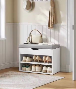 Schoenenbank met Kussen – 3-Laags Schoenenrek en Opbergruimte, 30×60×44 cm