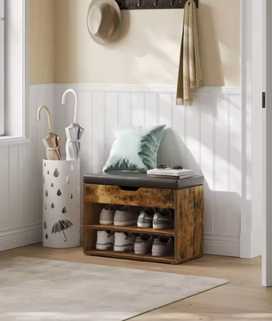 Schoenenbank met Kussen – 3-Laags Schoenenrek en Opbergruimte, 30×60×44 cm