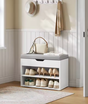 Schoenenbank met Kussen – 3-Laags Schoenenrek en Opbergruimte, 30×60×44 cm