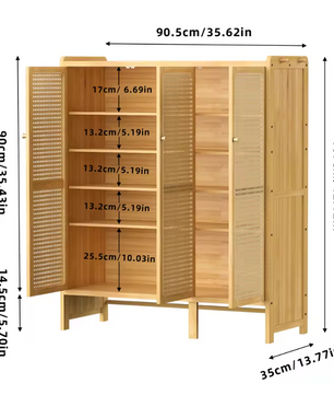 Bamboe Schoenenkast met Deuren – 6 Lagen en 20 Paar Opbergcapaciteit