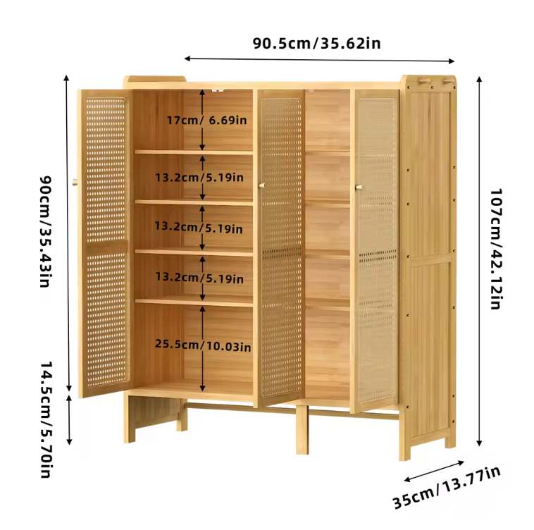 Bamboe Schoenenkast met Deuren – 6 Lagen en 20 Paar Opbergcapaciteit