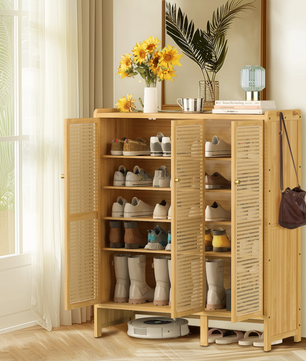 Bamboe Schoenenkast met Deuren – 6 Lagen en 20 Paar Opbergcapaciteit