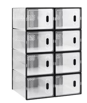 Transparante Zwarte Schoenenboxen – Stapelbare Schoenenopbergers met Magnetische Deur (Set van 8/12/18)