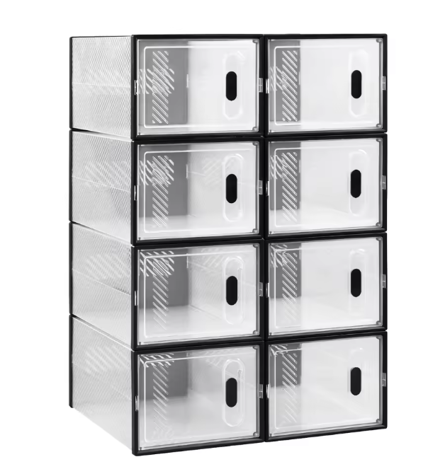 Transparante Zwarte Schoenenboxen – Stapelbare Schoenenopbergers met Magnetische Deur (Set van 8/12/18)
