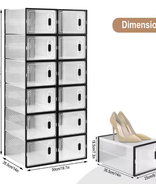 Transparante Zwarte Schoenenboxen – Stapelbare Schoenenopbergers met Magnetische Deur (Set van 8/12/18)