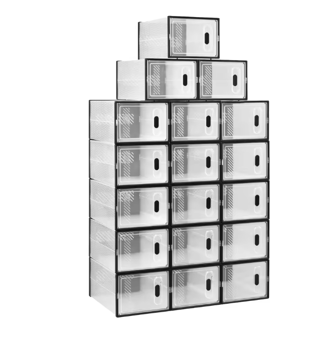 Transparante Zwarte Schoenenboxen – Stapelbare Schoenenopbergers met Magnetische Deur (Set van 8/12/18)