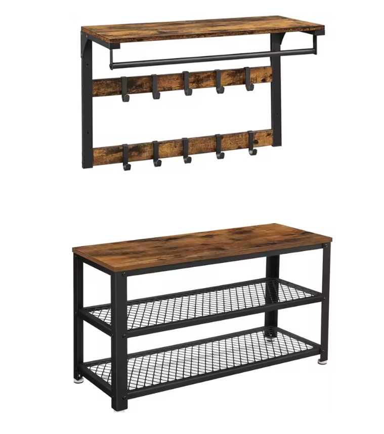 Wandkapstok en Schoenenbank Set – Compleet Opbergsysteem voor Hal en Entree