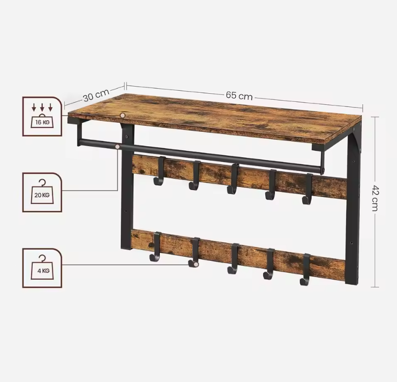 Wandkapstok en Schoenenbank Set – Compleet Opbergsysteem voor Hal en Entree