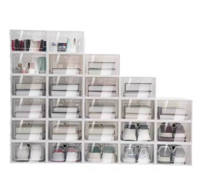 Set van 24 Transparante Schoenenboxen – Stapelbare Opbergdozen met Deur