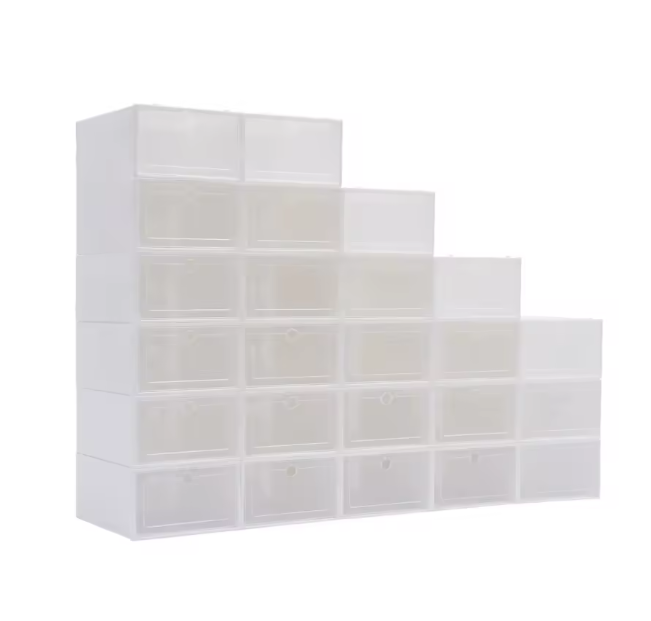 Set van 24 Transparante Schoenenboxen – Stapelbare Opbergdozen met Deur