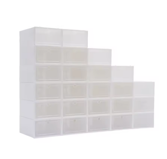 Set van 24 Transparante Schoenenboxen – Stapelbare Opbergdozen met Deur