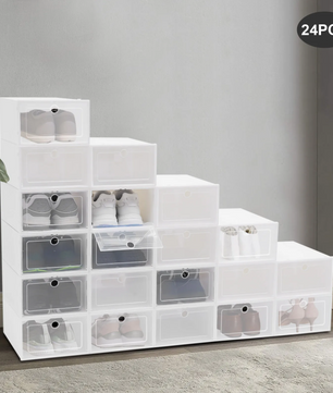 Set van 24 Transparante Schoenenboxen – Stapelbare Opbergdozen met Deur