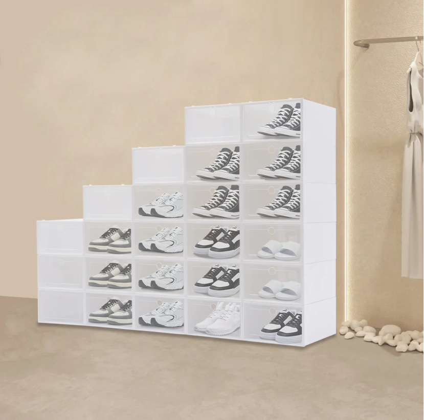 Set van 24 Transparante Schoenenboxen – Stapelbare Opbergdozen met Deur