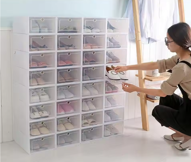 Set van 20/24 Transparante Schoenenboxen – Vouwbare Flip-Opbergdozen en Stapelbare Schoenenorganizers