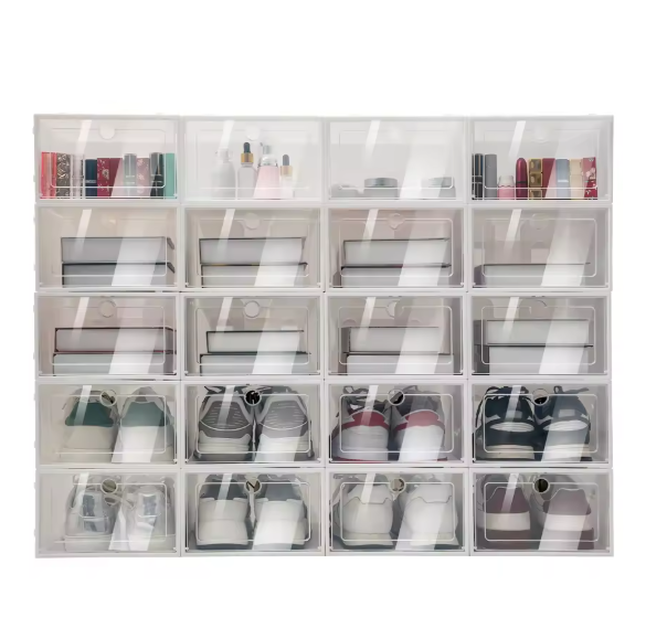 Set van 20/24 Transparante Schoenenboxen – Vouwbare Flip-Opbergdozen en Stapelbare Schoenenorganizers