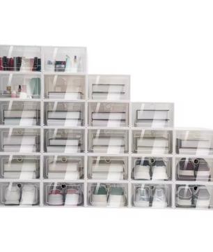 Set van 20/24 Transparante Schoenenboxen – Vouwbare Flip-Opbergdozen en Stapelbare Schoenenorganizers