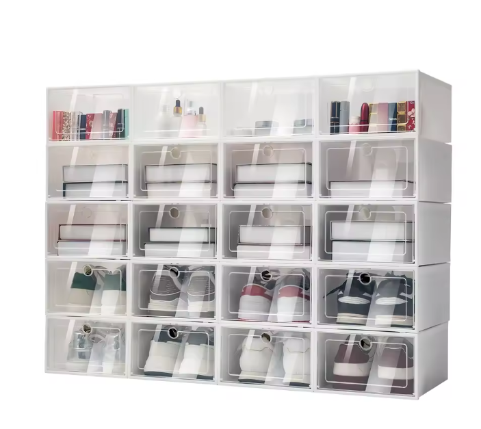 Set van 20/24 Transparante Schoenenboxen – Vouwbare Flip-Opbergdozen en Stapelbare Schoenenorganizers