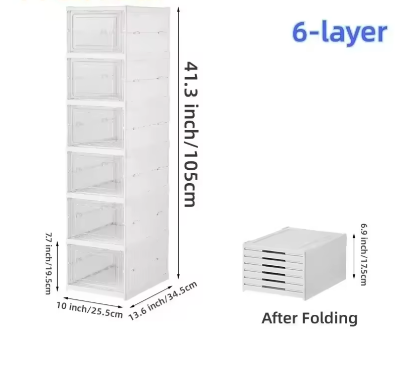 6-Lagen Transparante Schoenenbox – Vouwbare en Stapelbare Schoenenorganizer