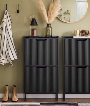 Smalle Schoenenkast met 2 Kleppen – Moderne Opbergkast voor Hal en Entree