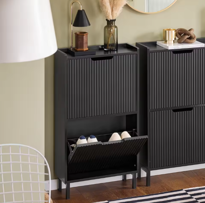 Smalle Schoenenkast met 2 Kleppen – Moderne Opbergkast voor Hal en Entree