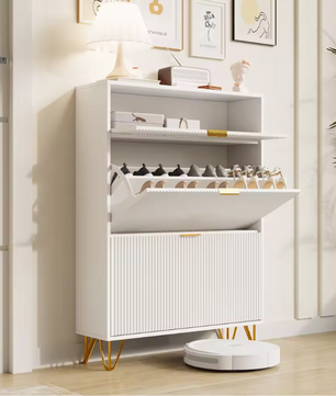 Schoenenkast met Lade en Deuren – Smal Wit Schoenenrek 80×24×118.5 cm