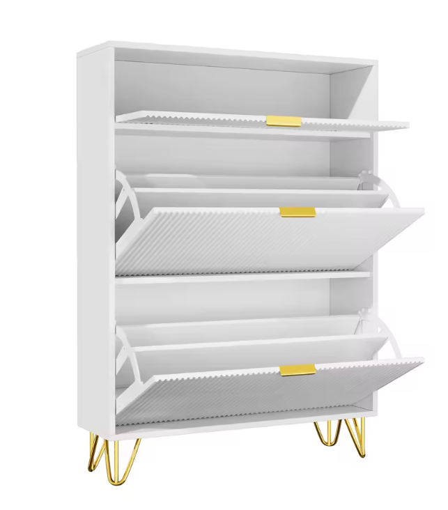 Schoenenkast met Lade en Deuren – Smal Wit Schoenenrek 80×24×118.5 cm