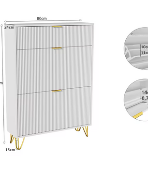 Schoenenkast met Lade en Deuren – Smal Wit Schoenenrek 80×24×118.5 cm