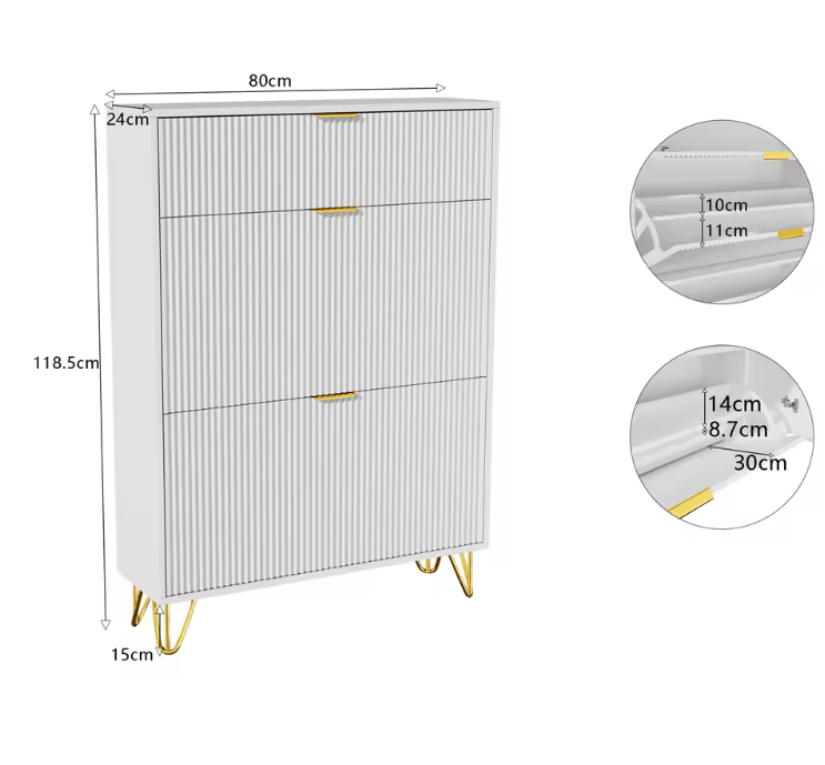 Schoenenkast met Lade en Deuren – Smal Wit Schoenenrek 80×24×118.5 cm