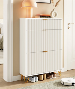 Schoenenkast met Lade en Deuren – Smal Wit Schoenenrek 80×24×118.5 cm