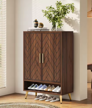 6-laags Schoenenkast met Deuren – Houten Schoenenkast met Verstelbare Planken voor Hal, Slaapkamer en Entree