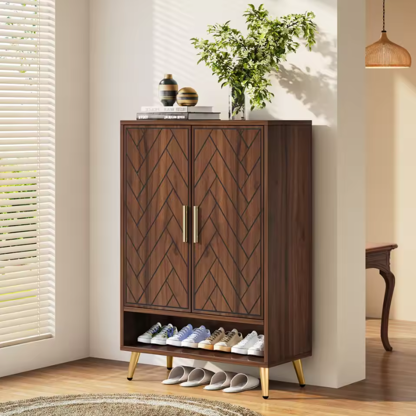 6-laags Schoenenkast met Deuren – Houten Schoenenkast met Verstelbare Planken voor Hal, Slaapkamer en Entree