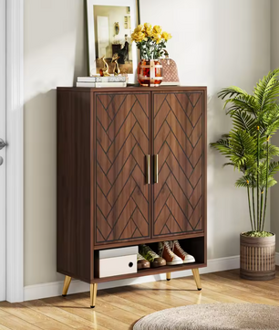 6-laags Schoenenkast met Deuren – Houten Schoenenkast met Verstelbare Planken voor Hal, Slaapkamer en Entree