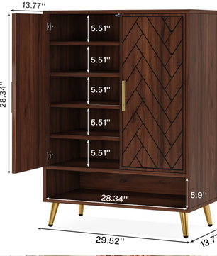 6-laags Schoenenkast met Deuren – Houten Schoenenkast met Verstelbare Planken voor Hal, Slaapkamer en Entree