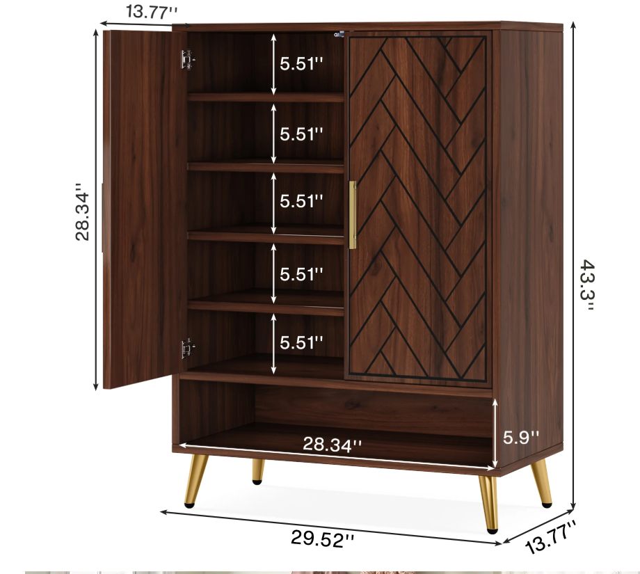 6-laags Schoenenkast met Deuren – Houten Schoenenkast met Verstelbare Planken voor Hal, Slaapkamer en Entree