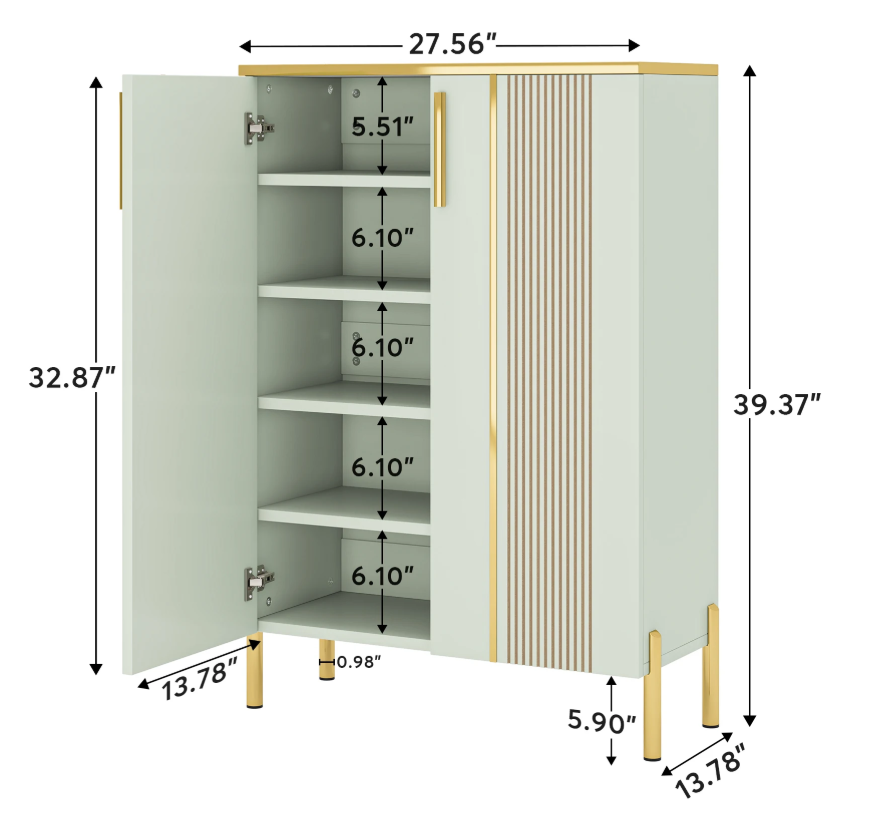 6-laags Schoenenkast met Deuren – Houten Schoenenkast met Verstelbare Planken voor Hal, Slaapkamer en Entree