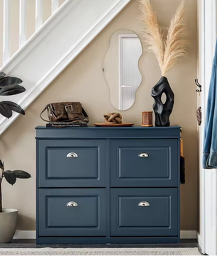 Schoenenkast met 4 Kleppen – Smalle Schoenenkast met 8 Opbergvakken, Wit MDF