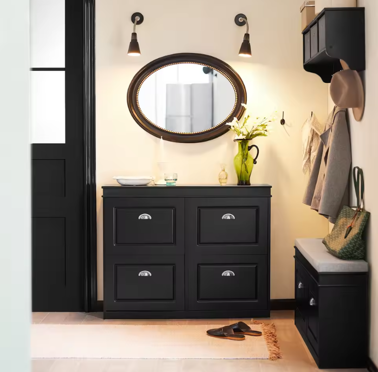 Schoenenkast met 4 Kleppen – Smalle Schoenenkast met 8 Opbergvakken, Wit MDF