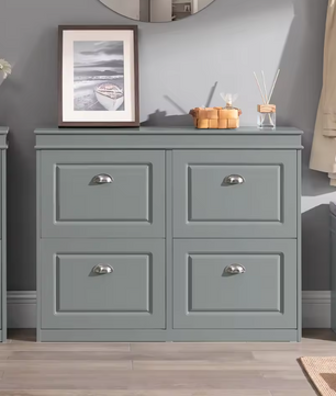 Schoenenkast met 4 Kleppen – Smalle Schoenenkast met 8 Opbergvakken, Wit MDF