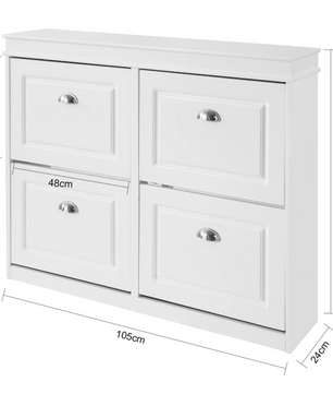 Schoenenkast met 4 Kleppen – Smalle Schoenenkast met 8 Opbergvakken, Wit MDF