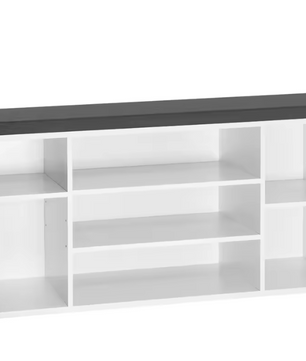 Schoenenbank met 7 Vakken – Witte Opbergbank met Grijs Kussen