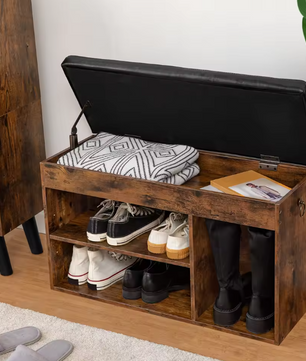 Schoenenbank met 3 Vakken – Opbergbank met Zitting en Extra Opbergruimte