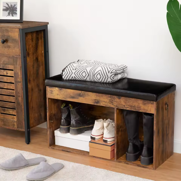 Schoenenbank met 3 Vakken – Opbergbank met Zitting en Extra Opbergruimte